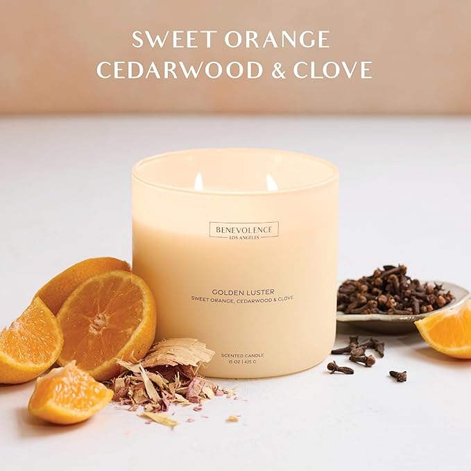 Orange, Cedarwood & Clove – Benevolence LA Large 3-Wick Fall Scented Candle for Home | 15oz, 50-Hour Burn | Soy Wax, Cotton Wicks | Warm & Inviting Autumn Fragrance | Malibu Sands Collection - Bloomnest