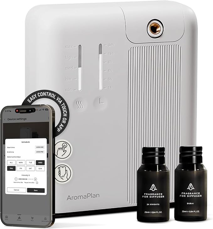 AromaPlan 5 Star Collection Cold Air Scent Diffuser, Whole House (2 Scents Included)- Waterless Smart Aroma, Scent &Time Adjust., App Control, HVAC | Home, Commercial, Hotel | Large Room, 2,000 sq.ft - Bloomnest