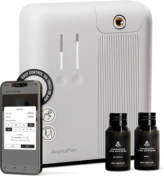 AromaPlan 5 Star Collection Cold Air Scent Diffuser, Whole House (2 Scents Included)- Waterless Smart Aroma, Scent &Time Adjust., App Control, HVAC | Home, Commercial, Hotel | Large Room, 2,000 sq.ft - Bloomnest