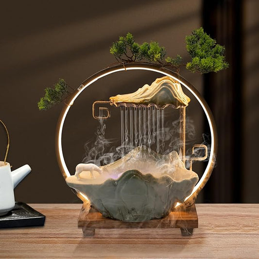 15In Fake Tree Bonsai Humidifier Water Fountain Waterfall Indoor Tabletop Decration with LED Light, Atomizer Circulating Water, Japanese Zen Decor Meditation Feng Shui Decor Festival Birthday surprise - Bloomnest