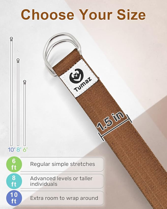 Tumaz Yoga Strap/Stretch Bands [15+ Colors, 6/8/10 Feet Options] with Extra Safe Adjustable D-Ring Buckle, Durable and Comfy Delicate Texture - Best for Daily Stretching, Physical Therapy, Fitness - Bloomnest