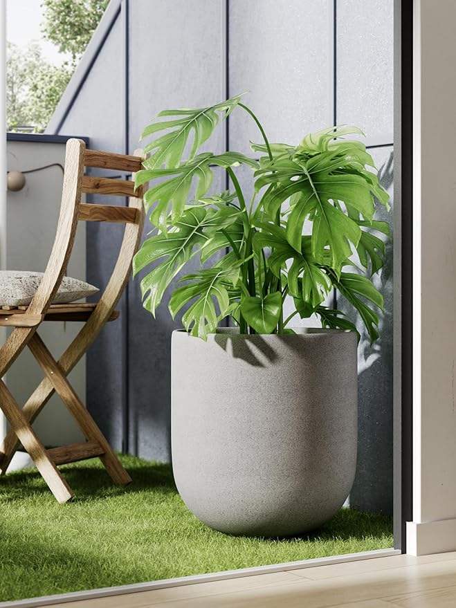 LE TAUCI 12 Inch Pots for Plants, Ceramic Large Planters for Indoor Plants, Indoor Plant Pots for Home Garden Patio Office, Planter Pots with Drainage Hole and Rubber Plug, Neutral Gray - Bloomnest