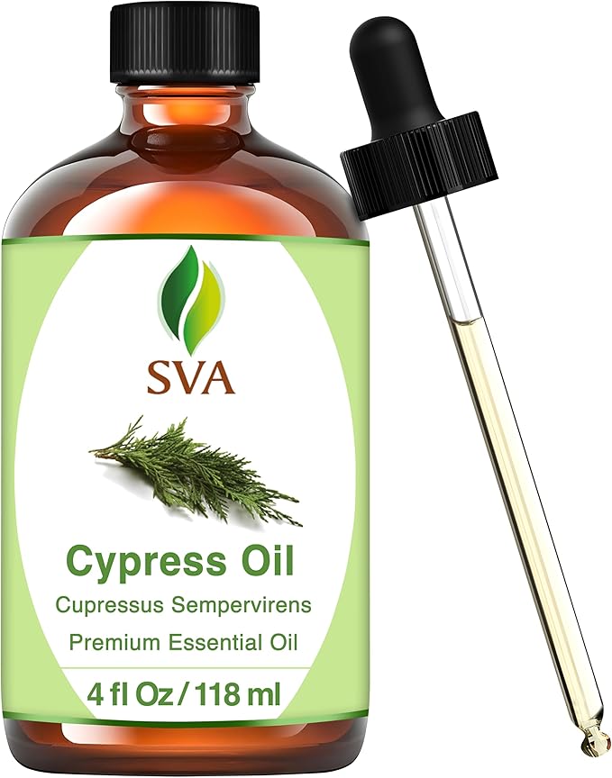 SVA Cypress Essential Oil – 4 Fl Oz – 100% Natural Cypress Oil - for Diffuser, Hair Care, Face, Skin Care, Aromatherapy, Scalp and Body Massage, Soap and Candle Making – with Dropper - Bloomnest