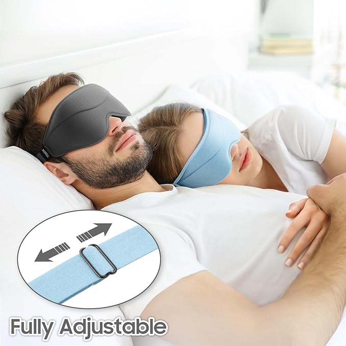 Sleep Mask - Total Blackout 3D Sleeping Mask, Super Lightweight & Silky Soft Eye Mask for Sleeping, Fully Adjustable Fit for Home, Office, Traveling, Meditation, Yoga, Light Blue - Bloomnest