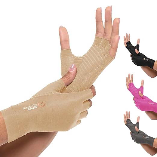 Copper Compression Arthritis Gloves | Fingerless Arthritis Carpal Tunnel Pain Relief for Men & Women | Hand Support Wrist Brace for Neuropathy, Rheumatoid, Tendonitis, Swelling, Crocheting Nude (M) - Bloomnest
