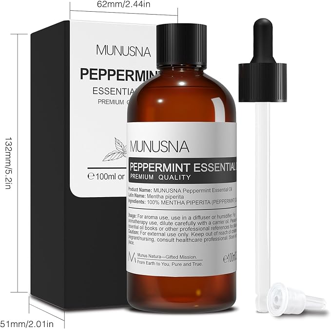 Peppermint Essential Oil, 100% Pure & Natural Peppermint Oil 100ML, Premium Grade Aromatherapy Oil for Skin Body Hair Care, Freshening Air, Mood, Diffuser, Massage, Soap and Candle Making - Bloomnest