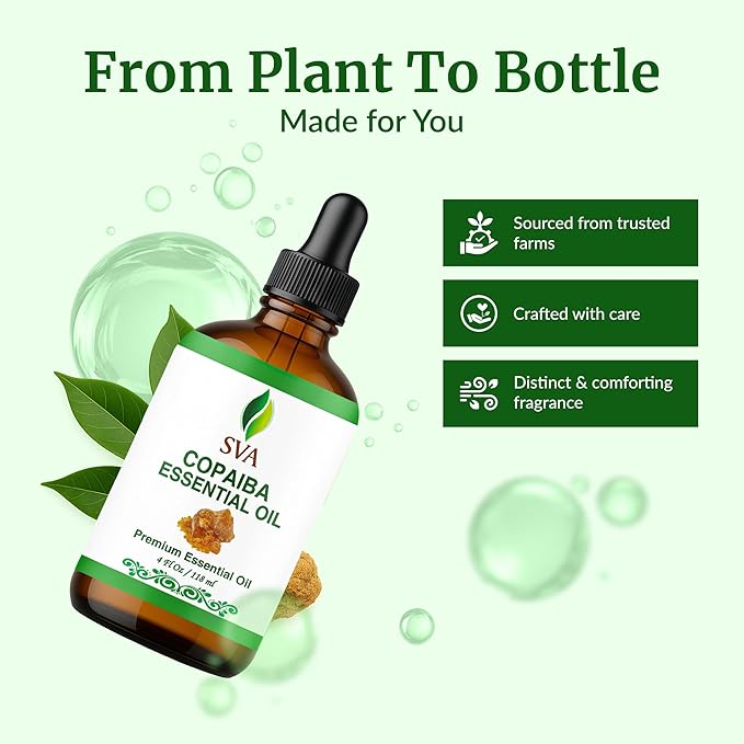 SVA Copaiba Essential Oil – 4 Fl Oz – 100% Natural Copaiba Oil - for Diffuser, Hair Care, Face, Skin Care, Aromatherapy, Scalp and Body Massage, Soap and Candle Making – with Dropper - Bloomnest
