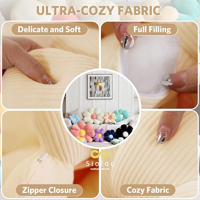 Sioloc Flower Pillow,Shaped Throw Pillow Butt Cushion Floor Pillow,Seating Cushion,Cute Room Decor & Plush Pillow for Bedroom Sofa Chair(Beige,15.7'')