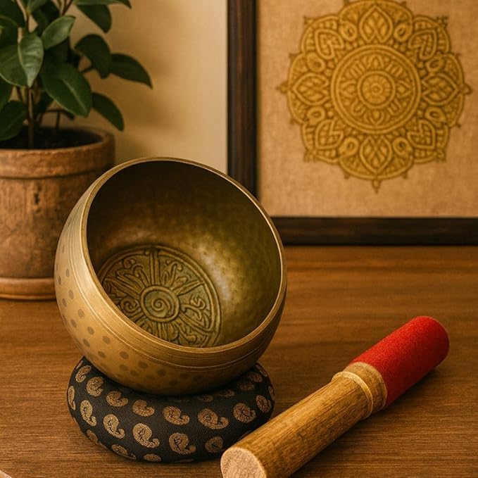 Tibetan Singing Bowl Set 4"- Sound Healing Meditation with Mallet & Cushion| Spiritual Gift for Women and Men Handmade Yoga Accessories GUAAFA