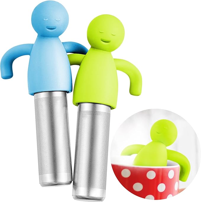 2 Pieces Tea Infuser for Loose Tea Cute Fine Mesh Tea Strainer Stainless Steel Tea Filter Ball Tea Diffuser Steeper for Teacups Teapots (Blue, Green)
