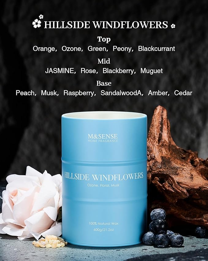 M&SENSE White Flowers Large Natural Scented Candle, 120 Hours Long Lasting Soy Candle 21.2oz, Stress Relief Floral Aromatherapy Candles for Women, Valentines Day Gifts for Her - Bloomnest