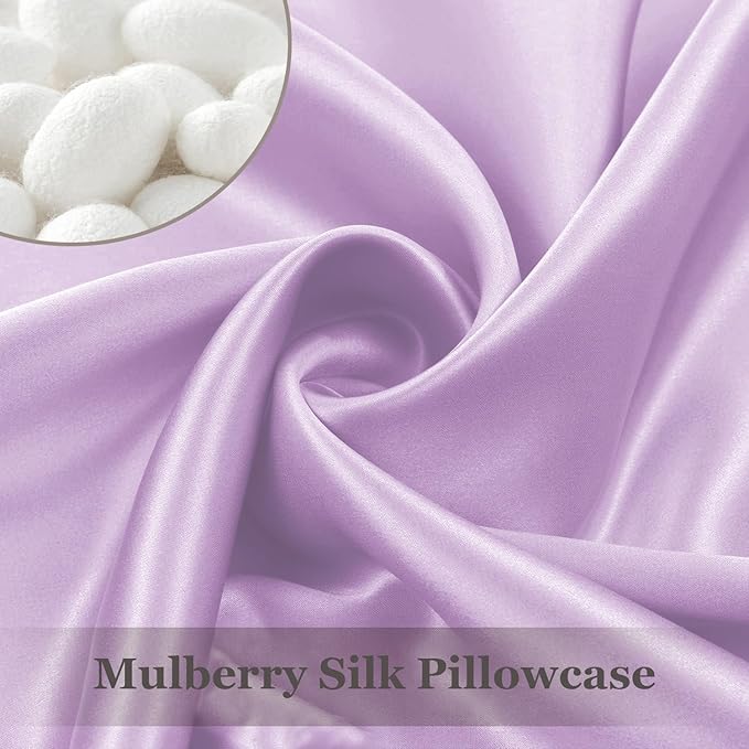 Adubor 100% Mulberry Silk Pillowcase for Hair and Skin with Hidden Zipper, Both Side 23 Momme Silk, 900 Thread Count(20x26 inches, Standard Size, Light Purple, 1pc) - Bloomnest
