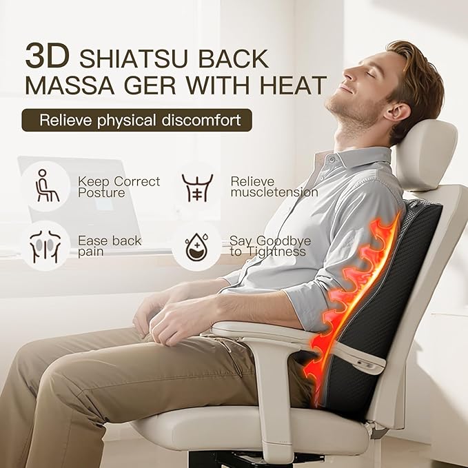 Back Massager with Heat, 3D Kneading Massage Pillow for Neck Back Shoulder Leg, Cordless & Portable for Home Office, Use on Couch or Bed, Ideal Muscle Relaxation Gift,holiday gift,christmas gifts - Bloomnest