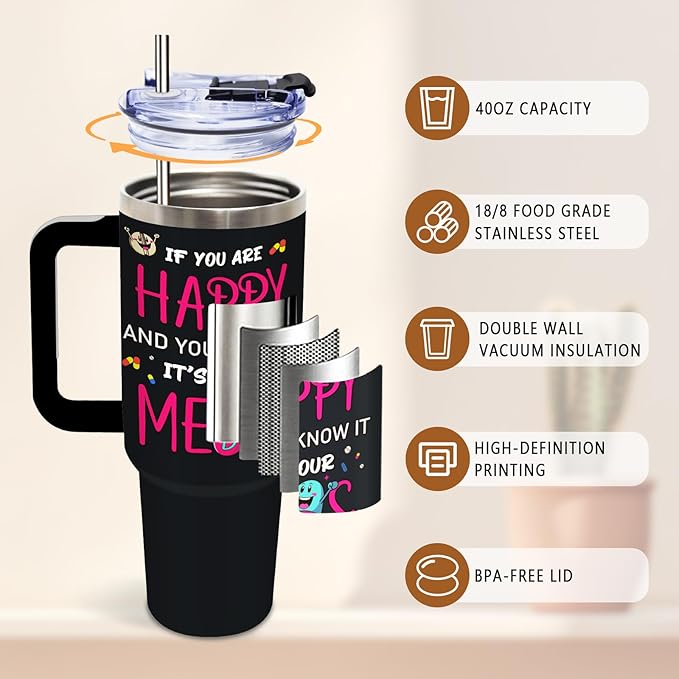 DUUV 40 Oz Funny Medication Tumbler, If You're Happy and You Know It It's Your Meds Stainless Steel Insulated Tumblers, Birthday Christmas Thanksgiving Gifts for Pharmacist Nurse Doctor, 1PCS - Bloomnest