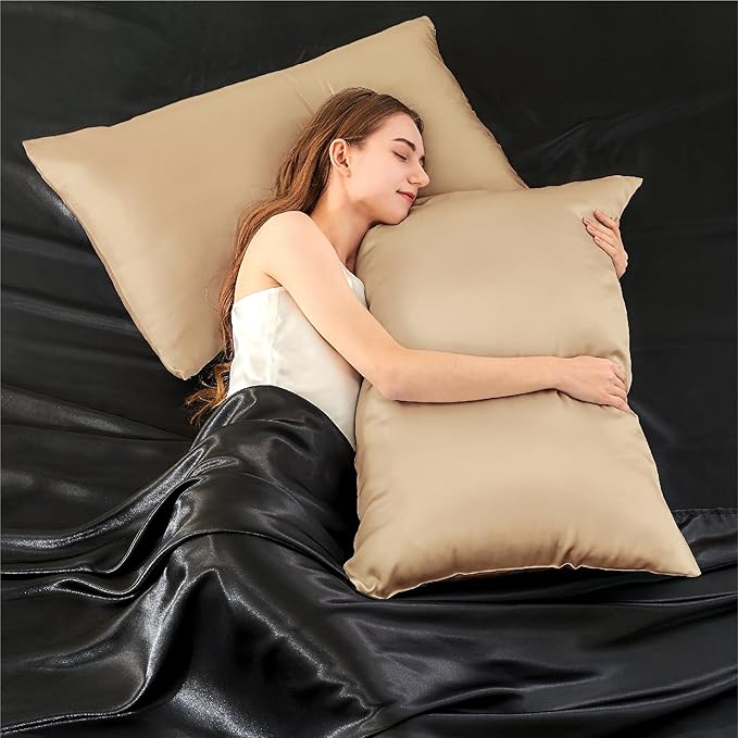 INFIIXSO Mulberry Silk Pillowcase for Hair and Skin, Silk Pillow Cases Queen Size Set of 2 with Hidden Zipper 20x30 Inches, Smooth and Soft Cooling Pillow Cases for Hot Sleepers(Champagne, 2 Pack) - Bloomnest