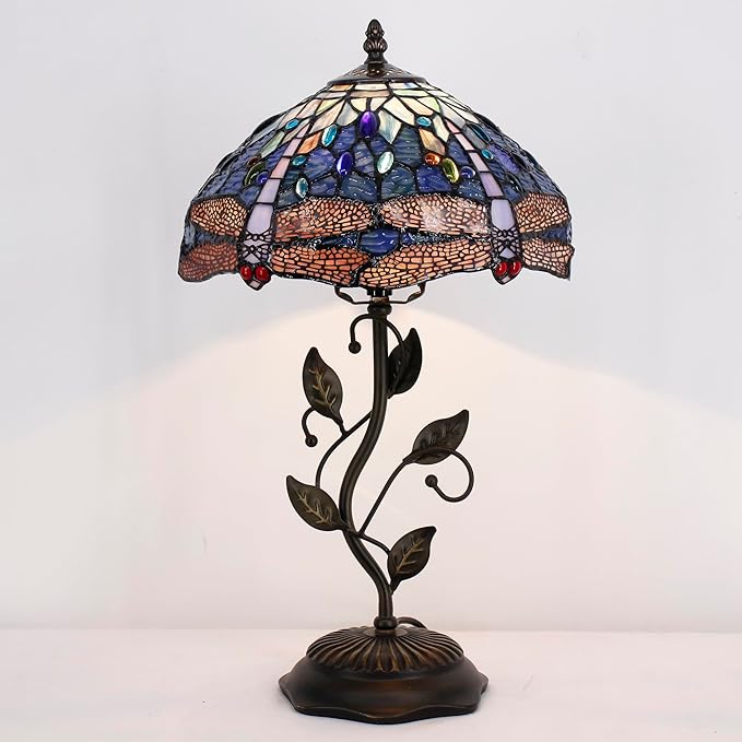 Tiffany Lamp Table Lamp Stained Glass Desk Lamps 12X12X19 Inches Reading Light Decor Bedroom Living Room (Blue Cloudy Dragonfly Style) - Bloomnest