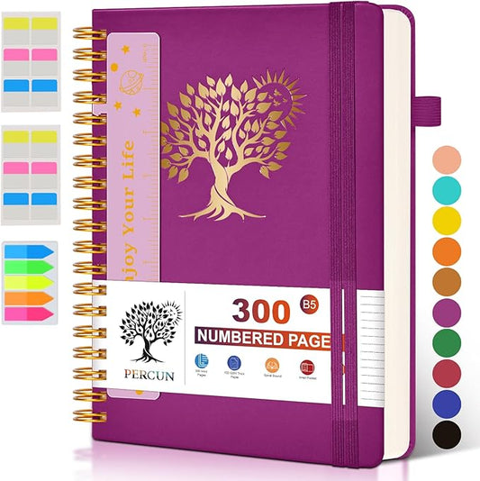 Large Spiral Notebook Journal for Women Men - 300 Numbered Lined Pages, College Ruled,B5 Hardcover Spiral Bound Notebook for School, Work, Note Taking, Writing, Leather Spiral Journal 7"x10" - Bloomnest