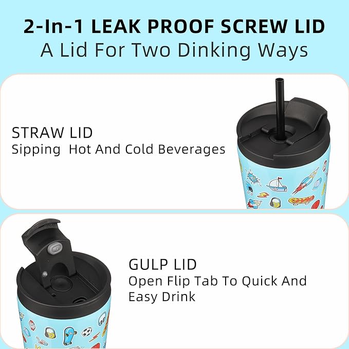 BJPKPK 34oz Insulated Tumbler With lid And Straw Stainless Steel Tumblers Travel Coffee Mug Reusable Thermal Cup,Playground - Bloomnest