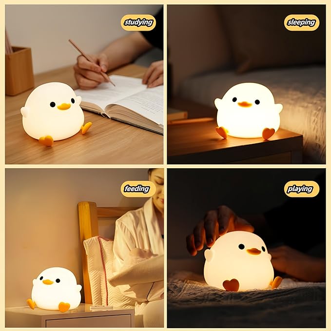 DoDo Duck Night Light, Cute Duck Lamp, Soft Silicone Dimmable Nursery Night Light, Touch Control & Rechargeable Night Lamp for Girls & Boys Bedroom, Living Room - Bloomnest