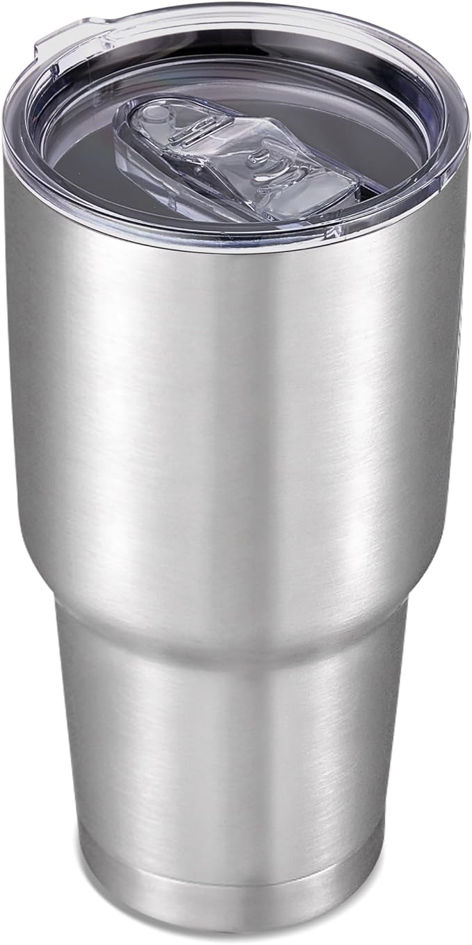30 oz Tumbler with Lid Stainless Steel Tumblers Vacuum Insulated Cup Reusable Powder Coated Travel Mug Double Wall Leak Proof Portable Cups Keep Cold Drinks for 12 Hours, Stainless, 1 Pack