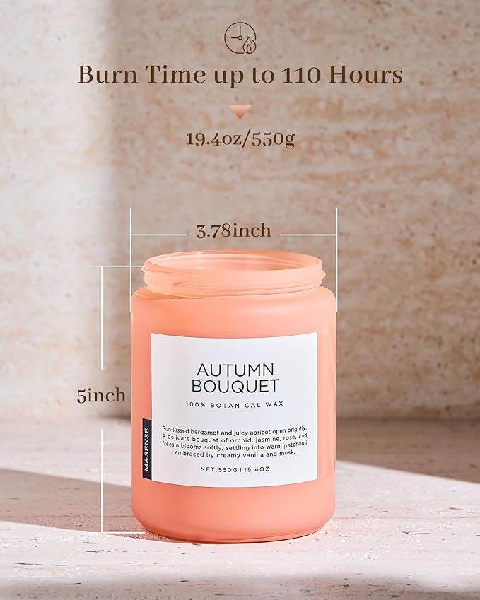 M&SENSE Fall Candle Autumn Flower Scented, Large 19.4oz Natural Soy Wax 110 Hours Burn Time Clean Non Toxic Candle Classic 2 Wicks Gifts - Bloomnest