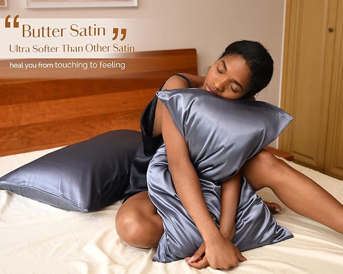 Yanibest Satin Pillowcase, King Size Pillow Cases Set of 2 - Silk Pillow Cases for Hair and Skin with Zipper, Silk Pillow Cases King for 20"x36", Exquisite Packaging for Women Men - Bloomnest