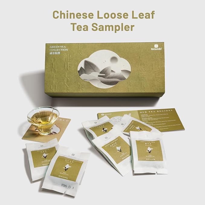 iTeaworld Chinese Green Tea Sampler - 6 Flavors Green tea loose leaf Bag - Chinese Tea With Mediumly Caffeinated, Sugar Free Loose Leaf Tea for Health Come with 20 Tea Bags, 3.5oz - Bloomnest
