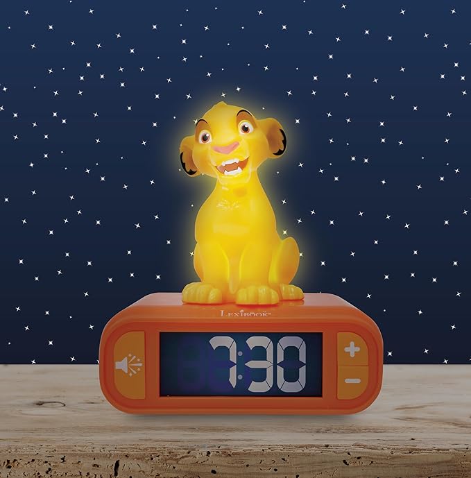 LEXiBOOK, Disney The Lion King, Simba Nightlight Alarm Clock, Sounds and Melodies, LCD Backlit Screen, Luminous, Snooze, Yellow/Orange, RL800AN - Bloomnest