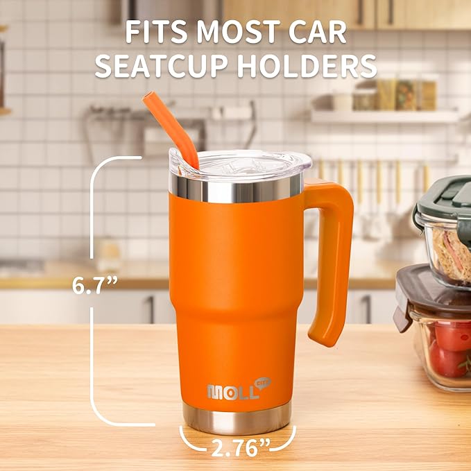 Kids Tumbler-16 oz Stainless Steel Double Wall Vacuum Insulated Tumbler Cup with Lid and Straw Travel Coffee Mug with Handle(Orange) - Bloomnest
