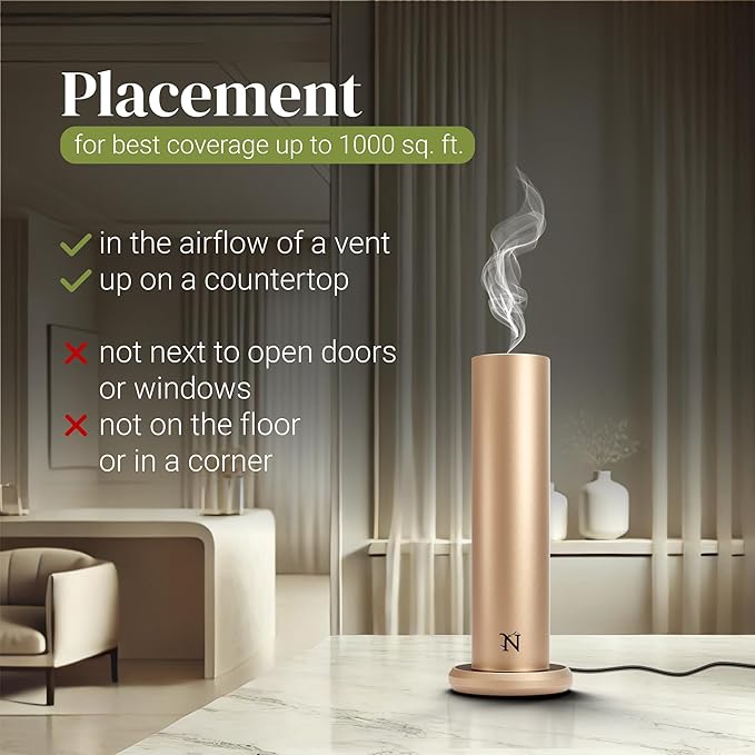 Dynamo Hotel Scent Diffuser – Cold-Air Essential Oil Diffuser for Home & Large Rooms up to 1000 sq ft, App & Manual Control, Hypoallergenic, Includes White Tea Fragrance Sample – Gold - Bloomnest