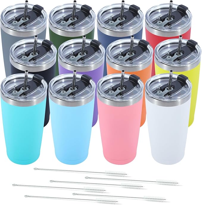 Dongni 20oz Tumbler Bulk Stainless Steel Vacuum Insulated Tumblers with Lid Double Wall Travel Mug Powder Coated Coffee Cup, Suitable for Ice Drinks and Hot Beverage（Mix 12 pack） - Bloomnest
