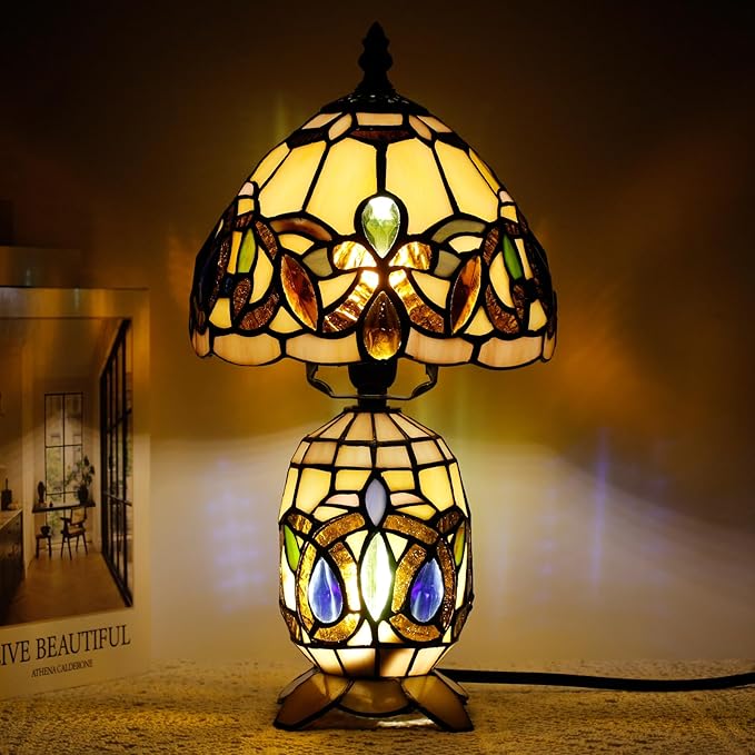 Small Tiffany Lamp Stained Glass Table Lamp Mini Mother Daughter Vase Desk Accent Light for Bedroom Bedside Reading Home Antique Style Decor 8X14 Inches (Serenity Victorian) - Bloomnest