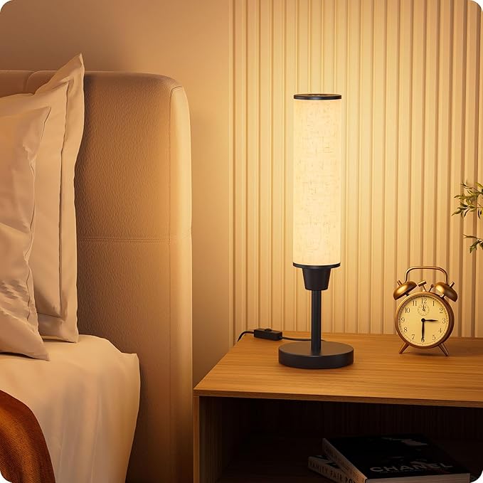 Table Lamp with Remote，Bedside Lamps for Night Stands, Nightstand Lamp with Adjustable Brightness (10%-100%) and Color Temperature (3000k-6000k),Small Lamp for Bedroom (Black - Beige Linen) - Bloomnest