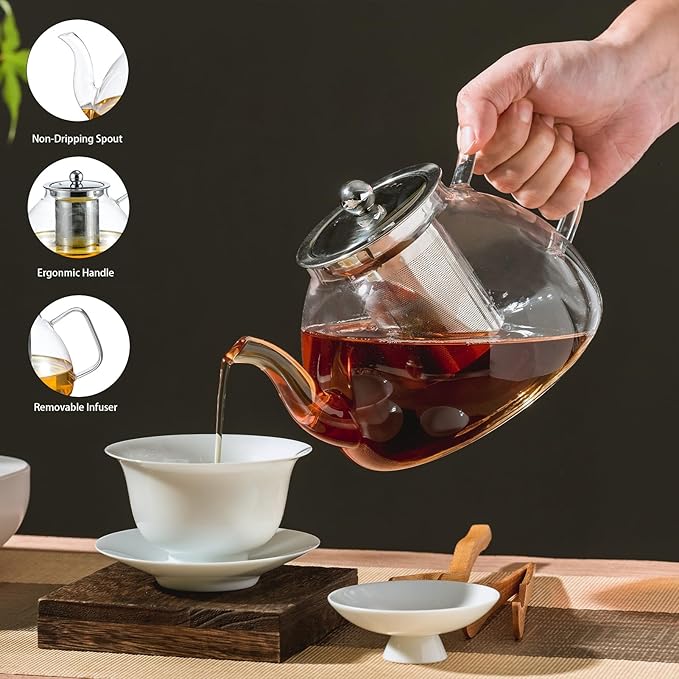 1200 ml/40 oz Glass Teapot with Infuser, Glass Tea Kettle Stovetop，Tea Pot with Infusers for Loose Tea, Tea Maker Gift - Bloomnest