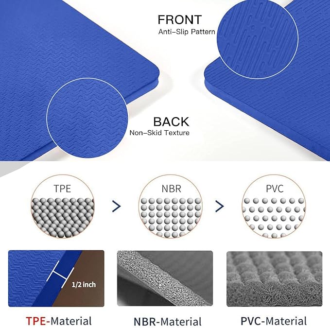 Hatha Yoga Large TPE Yoga Mat 6'x4'x1/2" Extra Thick Non-Slip Exercise Mat - for Yoga Pilates & Home Gym Workouts