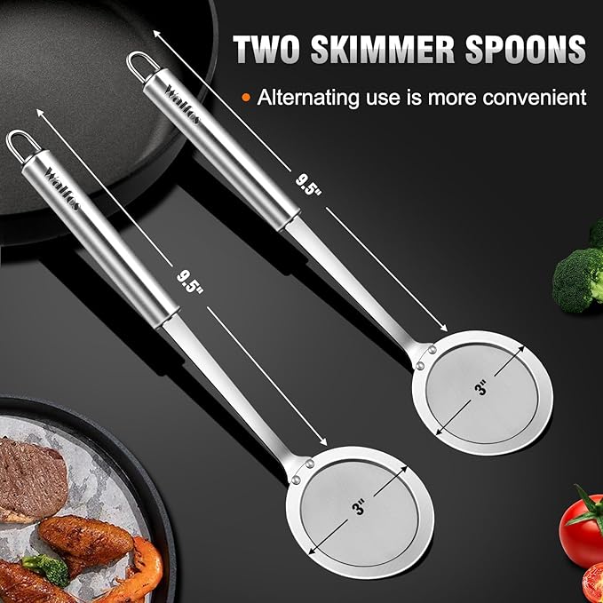 Walfos Skimmer Spoon,304 Stainless Steel Fine Mesh Strainer,Foam Strainer Oil Filter,Ultra Fine Mesh Strainer Perfect For Separation Of The Floating Foam,Fat,Set fo 2 - Bloomnest
