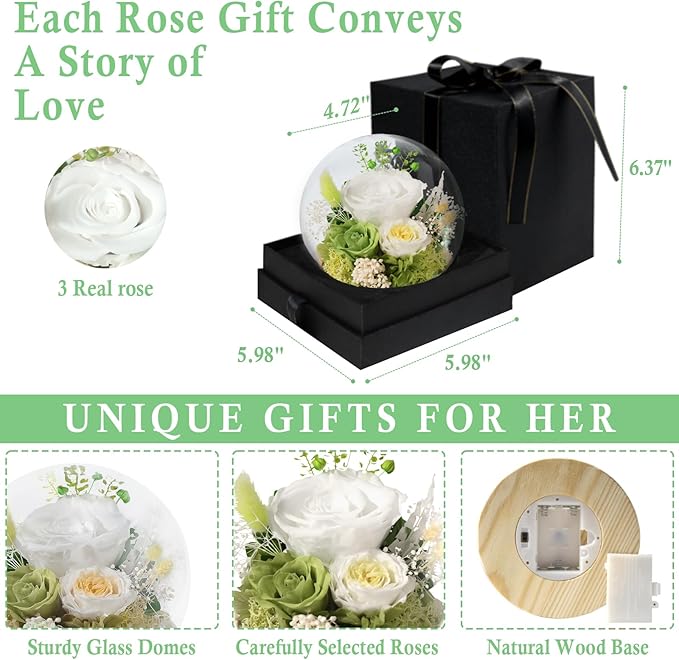 FIACO Preserved Rose Birthday Gift for Women Forever Fresh Flowers for Prime Delivery Gift for Mom Grandma Wife Valentines Mothers Day Christmas Anniversary Eternal Roses in Glass Dome - Bloomnest