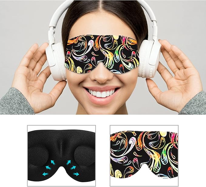 3D Sleep Mask, 100% Blackout 3D Contoured Sleep Eye Mask, Comfortable & Super Soft Sleeping Mask with Adjustable Straps for Women, Men, Sleeping Travel Yoga Naps (Colorful - Pack of 1) - Bloomnest