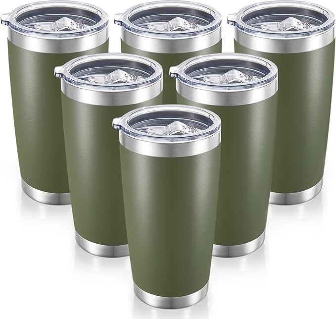 20 oz Tumblers Bulk Stainless Steel Tumbler with Lid Double Wall Vacuum Insulated Coffee Mug 20oz Powder Coated Cup for Hot and Cold Drinks, Army Green, 6 pack - Bloomnest