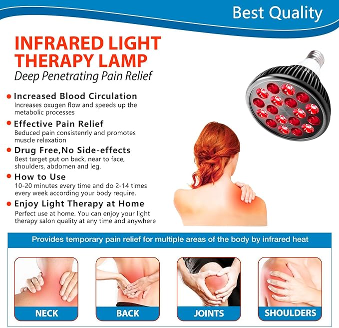 Wolezek Red Light Therapy Bulb, 18 LEDs Red Light for Body and Face with 660nm and 850nm Near-Infrared Combo Wavelength, Infrared Light Therapy Lamp Device for Skin Care Pain Relief (Only Bulb) WOLEZEKLED