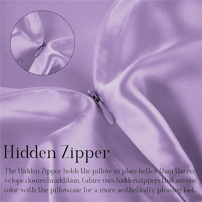 Mulberry Silk Pillow Cases Set of 2, Both Sides Real Silk Pillowcase for Hair and Skin Prevent Acne Pillowcase Organic Silk Pillow Cases 2 Pack with Hidden Zipper, Lavender, Standard (20"×26") - Bloomnest