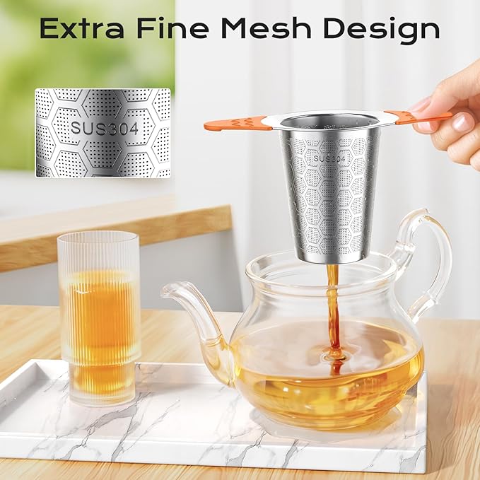 Tea Infuser for Loose Leaf Tea,18/8 Stainless Steel Tea Infuser with Heat Proof Silicone Handles,Extra Fine Mesh Tea Strainers Filter Fine Tea Leaves Effectively,Fits TeaPots/Mugs-4Pack - Bloomnest