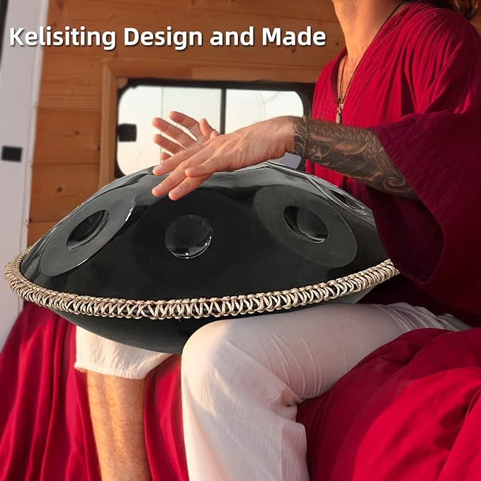 Handpan 432HZ,10 Sounds 22 Inches D Minor Handpan Drum,Premium Steel Hand Pan Instrument for Adults,Classic Black - Bloomnest