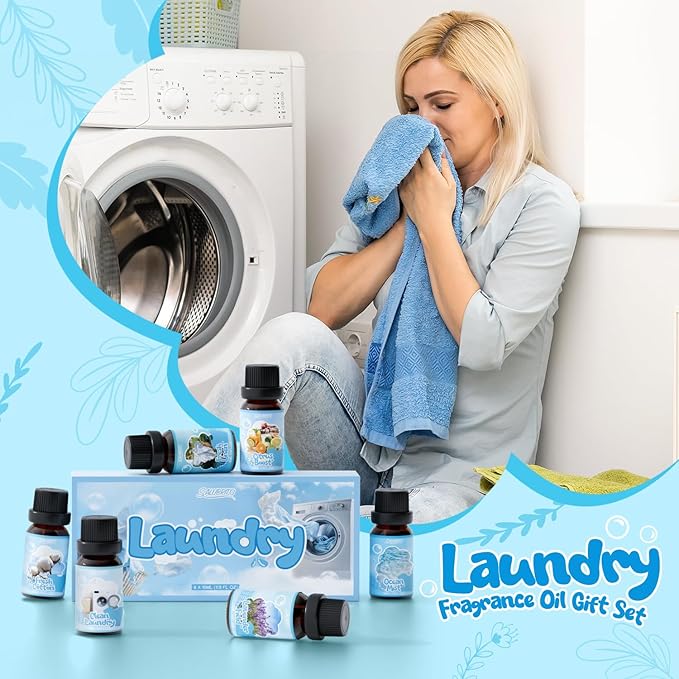 SALUBRITO Laundry Fragrance Oils, Clean Essential Oil Set for Home & Diffuser, Use With Wool Dryer Balls, Fresh Linen, Fresh Cotton, Lavender Field, Citrus Boost, Ocean Mist, Clean Laundry Scented Oil - Bloomnest