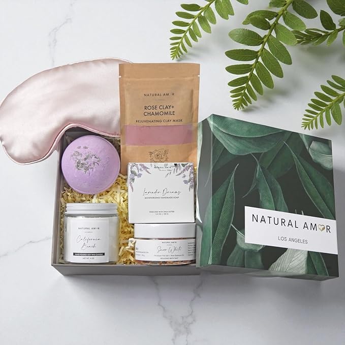 Natural Amor Spa Gift Set for Women – 6-Piece Self Care Gift Box with Handmade Soap, Bath Bomb, Candle & Skincare, Ready-to-Gift Relaxation Set - Bloomnest