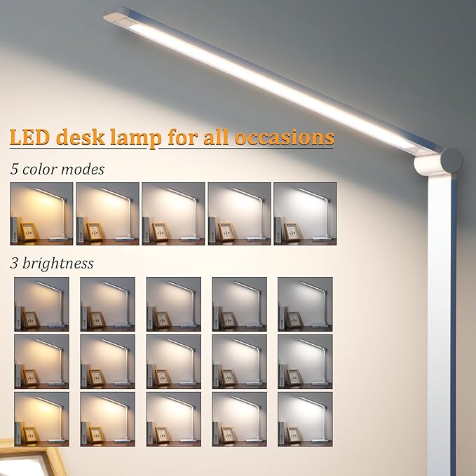 LED Desk Lamp with USB Ports,Touch Desk Lamps for Home Office with 5 Color Modes,3 Brightness Desk Light with Small Night Light,Reading Lamp Table Lamp for Bedroom Bedside Study Blue （with adapter） - Bloomnest