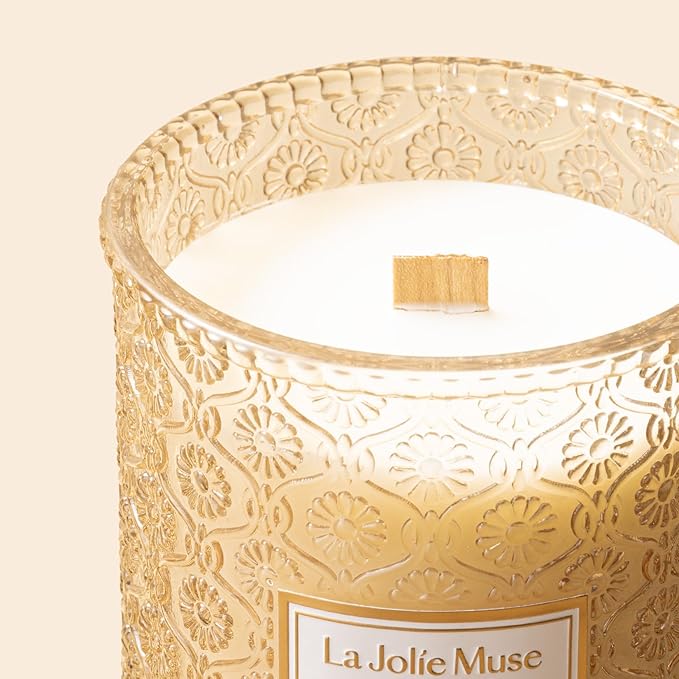 LA JOLIE MUSE Ginger & White Musk Candle | Ginger, Lemongrass & Musk | 19 oz Wooden Wick | Natural Soy Wax | 90 Hours Clean Burn | Gift-Ready for Hosts & Gathering| Seasonal Home Décor - Bloomnest