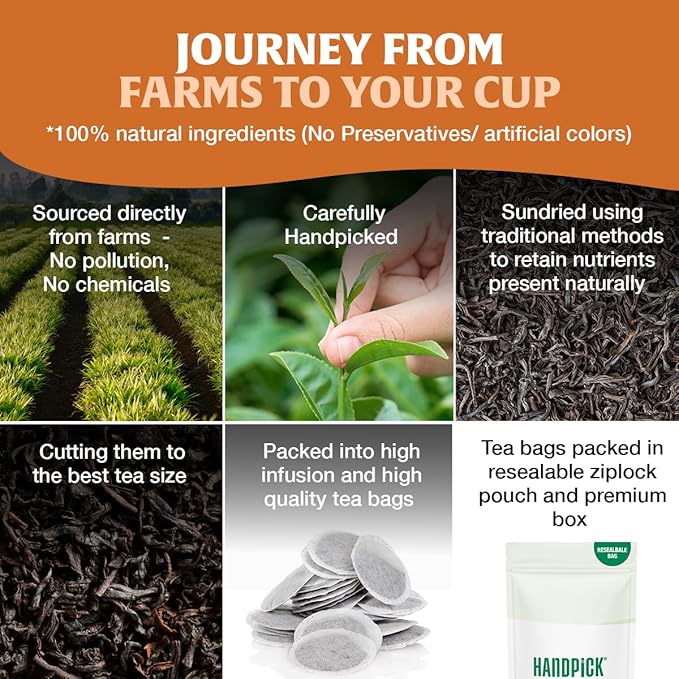 HANDPICK, Earl Grey Black Tea Bags (100 Count) Bergamot Oil | Caffeinated, Earl Grey Tea Bags | Flavoured With Citrus and Bergamot Brew Hot/Iced Tea with or without milk - Bloomnest