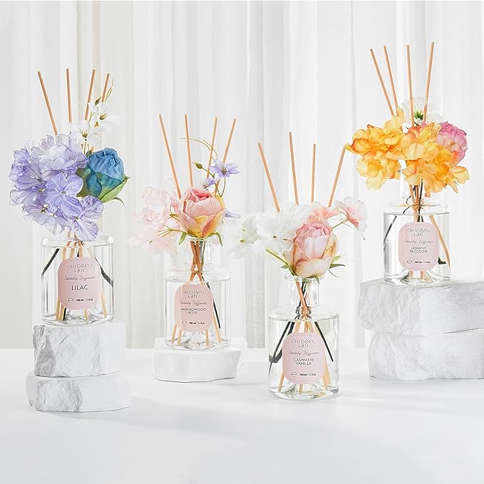 Chloefu Lan Lilac Reéd Diffuser Oil, 6.7 oz Refreshing Natural Essential Scented Oil with Purple Flower Diffuser Sticks,Bathroom Decor, Home & Office Decor,Diffuser Oil Gift Set - Bloomnest