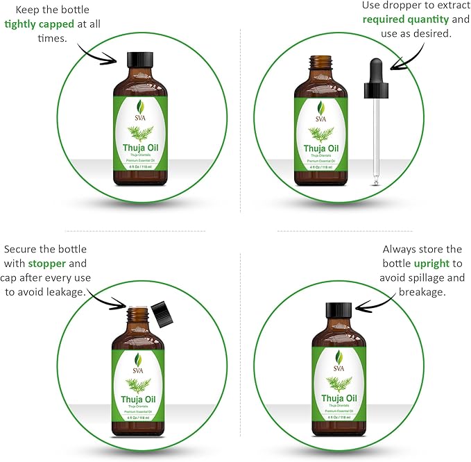 SVA Thuja Essential Oil – 4 Fl Oz – 100% Natural Thuja Oil - for Diffuser, Hair Care, Face, Skin Care, Aromatherapy, Scalp and Body Massage, Soap and Candle Making – with Dropper - Bloomnest